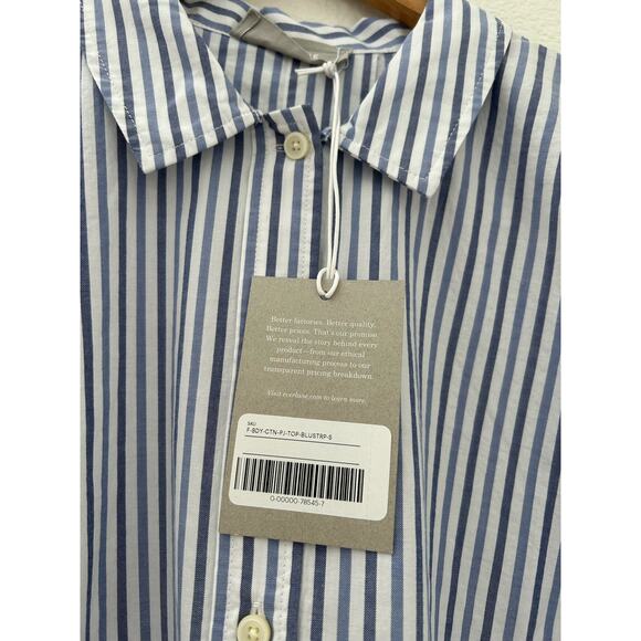 Everlane Blue And White Striped Cotton Collared The Woven PJ Top NWT - Picture 7 of 10